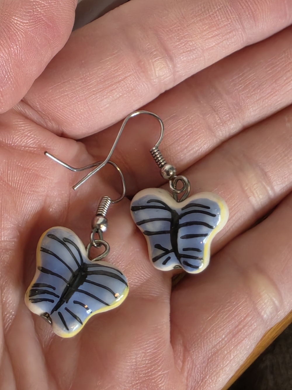 Hand-Painted Blue Butterfly Drop Earrings - Women Jewelry